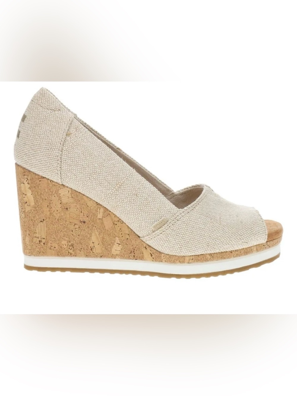 TOMS Womens Essential Wedge Peep Toe Casual Shoes in Champagne Glimmer NWOT
